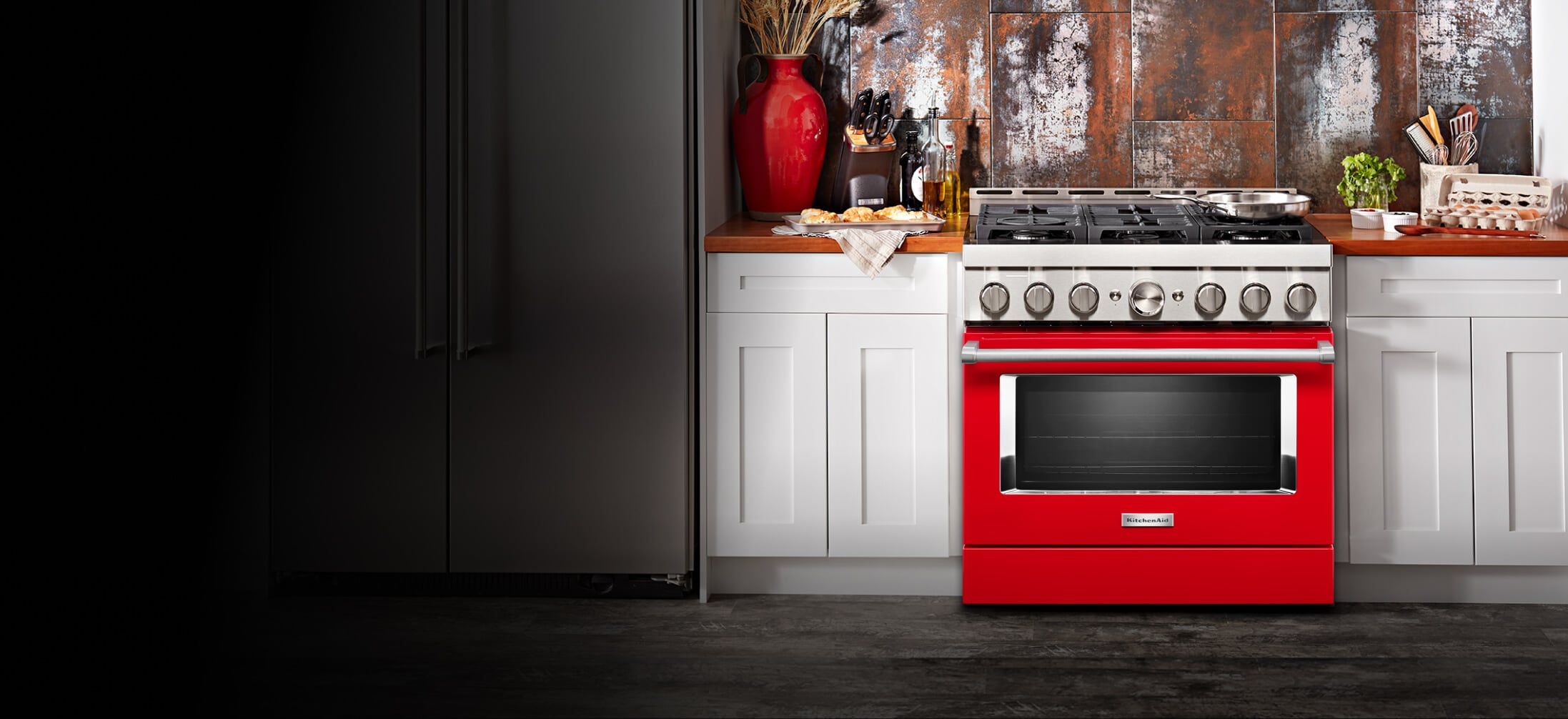 kitchenaid red gas range