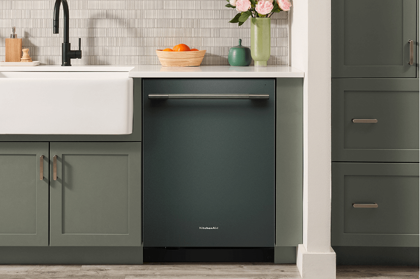 A KitchenAid® dishwasher installed into an island.