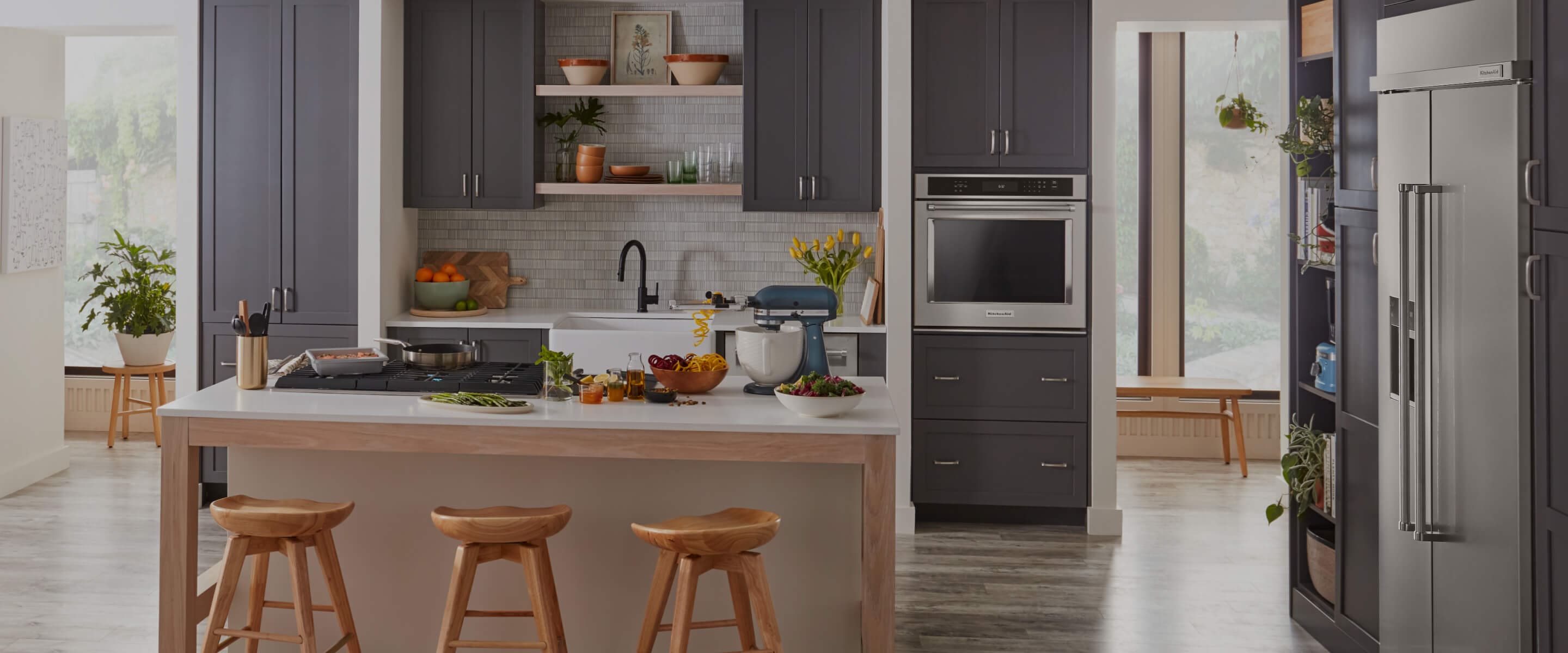 36" KitchenAid® Built-In Side-by-Side Refrigerator KBSD706M installed in kitchen