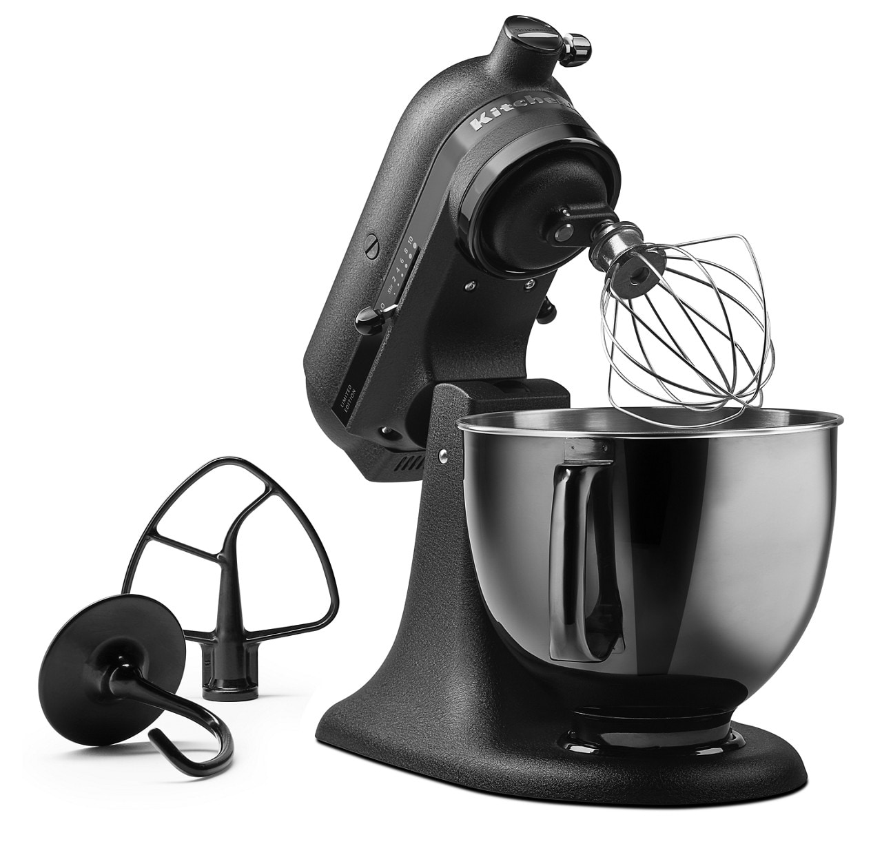 The Black Tie Stand Mixer features all-black finishes and accessories. The Black Tie Stand Mixer features all-black finishes and accessories.