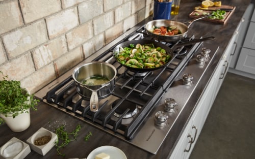 Pots and pans on a cooktop