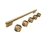 A Brass Handle and Knob Hardware Accessory Kit for KitchenAid® Slide-In Convection Range.